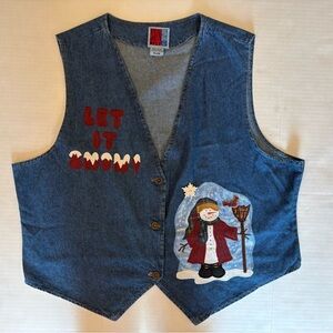 Vintage Sun Belt Denim 100% cotton v-neck Christmas Holiday Snowman vest size 2X